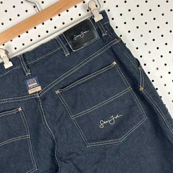 Sean John Baggy Jean Shorts 38 Jorts Skate 90s Dark Wash Hip Hop Double Knee - Picture 5 of 7